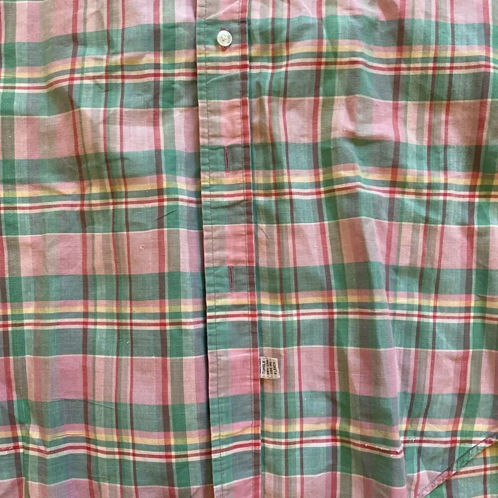 Vintage RALPH LAUREN Oxford 100% Cotton Plaid Long Sleeve Short Size Large